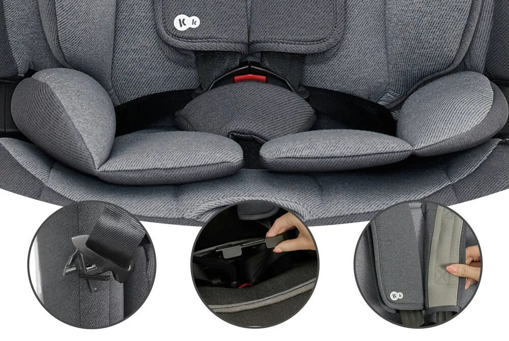 Fotelik samochodowy KINDERKRAFT ONETO3 9-36 kg Szary 5-punktowe pasy bezpieczenstwa miekkie chraniacze antyposlizgowa powierzchnia specjalny schowek na pasy wewnetrzne