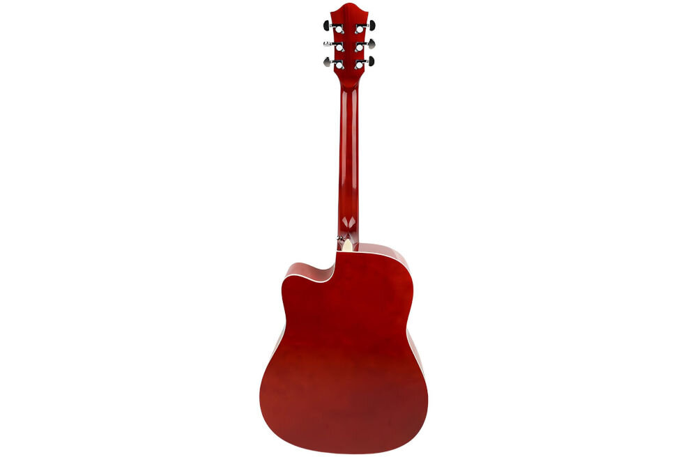 Gitara akustyczna V-TONE AG TWO wysoki połysk drewno lipowe estetyczne wykończenie, gitara akustyczna od tyłu na białym tle