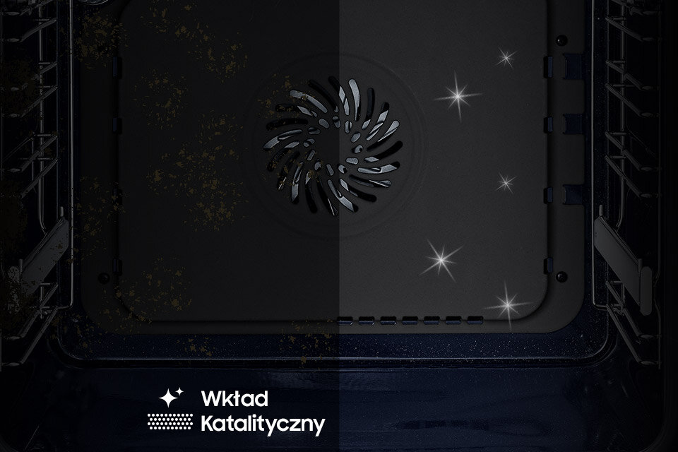 Wkład katalityczny znajdujący się w tylnej części piekarnika gromadzi tłuszcz i brud, które zostają następnie rozpuszczone w trakcie zwykłej pracy piekarnika Wkład katalityczny znajdujący się w tylnej części piekarnika gromadzi tłuszcz i brud, które zostają następnie rozpuszczone w trakcie zwykłej pracy piekarnika