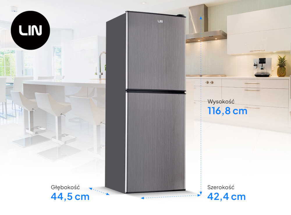 LODÓWKA LIN LI-BFD116 GRAFITOWA front zamknięta wymiary zdjęcie techniczne pojemność 116 l wygodny układ łatwe dopasowanie konstrukcja