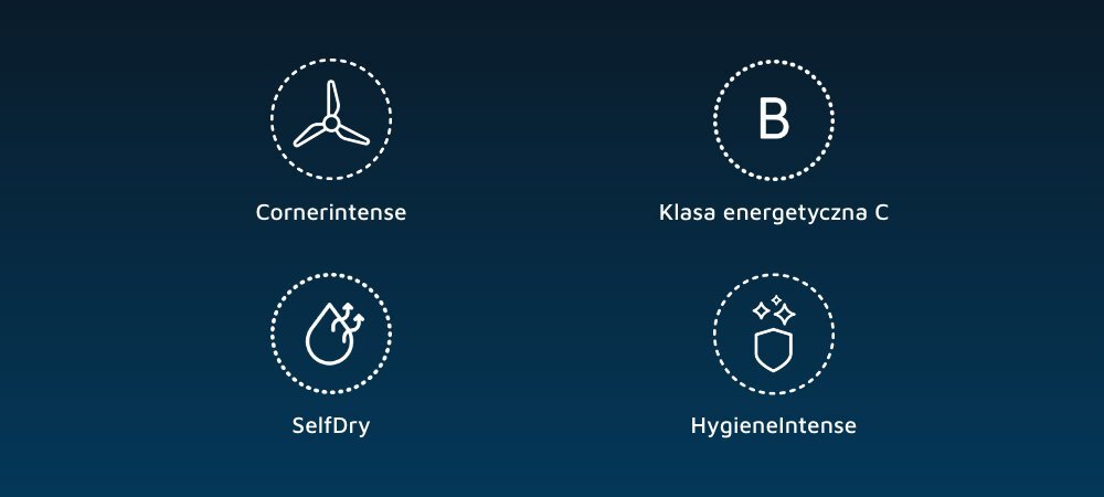 ZMYWARKA BEKO BDIN38550C ramię spryskujące dokładne czyszczenie trudno dostępne miejsca oszczędność energii wydajna praca SelfDry automatyczne uchylanie drzwi szybsze suszenie mniejsze zużycie energii HygieneIntense usuwanie bakterii i wirusów higieniczne mycie naczyń
