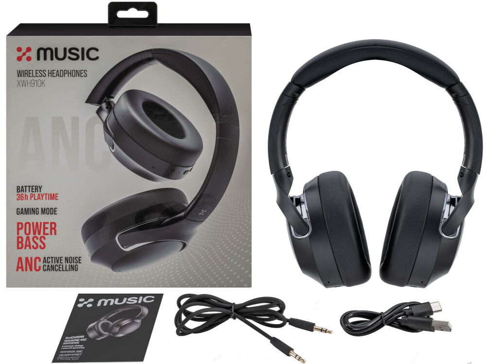 XMUSIC XWH910K zestaw słuchawki kabel USB-A do USB-C instrukcja gotowość do użycia