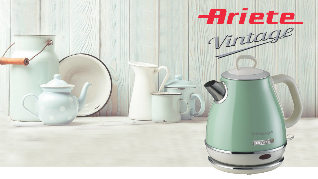 Czajnik ARIETE 2868/03 Beżowy Wygodny uchwyt Soft Touch komfort wygoda stylowa konstrukcja wykonanie chromowane elementy wzór linia vintage