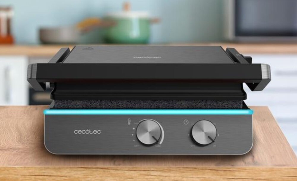 Grill elektryczny CECOTEC RocknGrill Blaze Neon inteligentne kontrolki, osiągnięcie optymalnej temperatury, uniknięcie przypalenia potraw