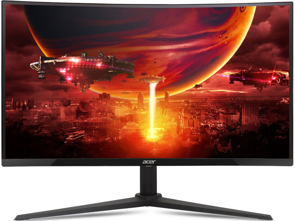 Monitor ACER Nitro 27 cali XZ270W0BMIIPHX 1920x1080px 240Hz 1 ms [VRB] Curved prezentacja monitora od przodu na białym tle ZeroFrame cienkie ramki immersja panoramiczny pulpit wypełnienie niemal całego frontu