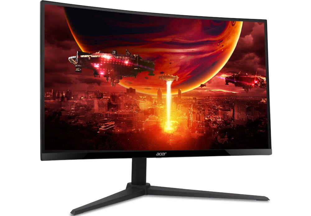 Monitor ACER Nitro 27 cali XZ270W0BMIIPHX 1920x1080px 240Hz 1 ms [VRB] Curved prezentacja monitora na białym tle od przodu pod kątem elegancki design stabilność podstawa stabilność
