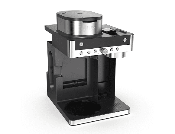 Ekspres do kawy Ninja CFN803EU w metaliczno-czarnej obudowie, widoczny panel sterowania i miejsce na filiżankę