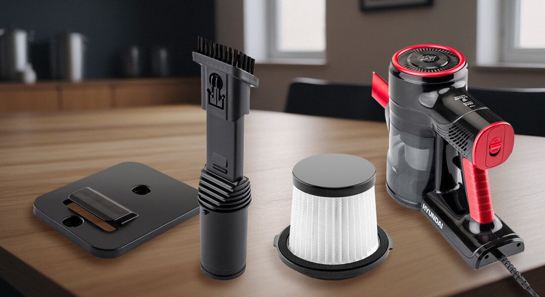 Odkurzacz HYUNDAI VC609 Bogaty zestaw akcesoriów szeroki wybór końcówek zadania Uniwersalna szczotka podłogowa Końcówka szczelinowa Miękka szczoteczka Rura teleskopowa długość dostosowanie  uchwyt na akcesoria ułatwienie przechowywanie