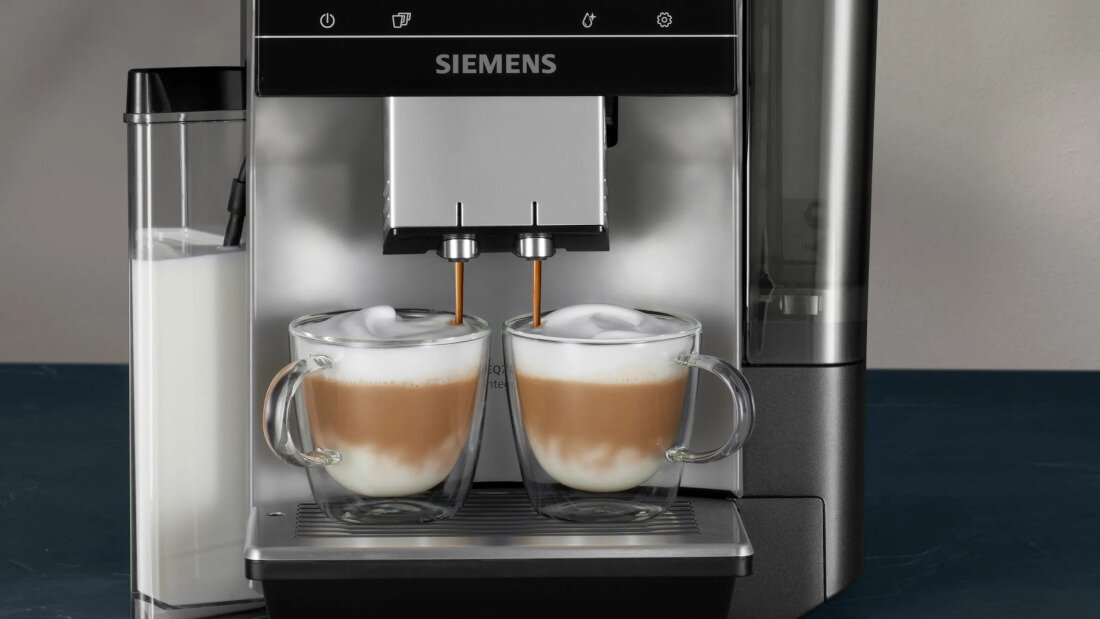 Ekspres SIEMENS EQ700 TQ713R03 Stal jasna oneTouch DoubleCup jedna kawa dwie kawy jednocześnie możliwości latte macchiato kremowe cappuccino espresso