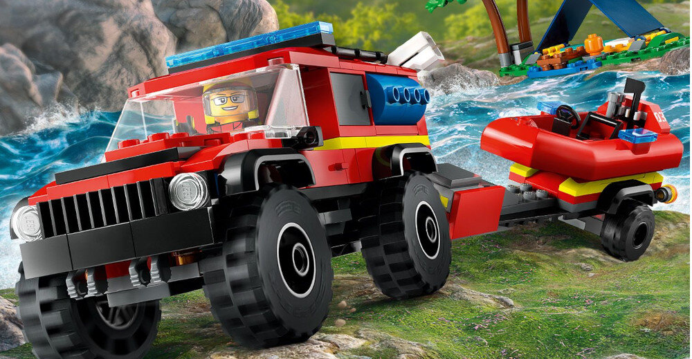 KLOCKI LEGO CITY TERENOWY WÓZ STRAŻACKI Z ŁODZIĄ RATUNKOWĄ 60412 łódź ratunkowa