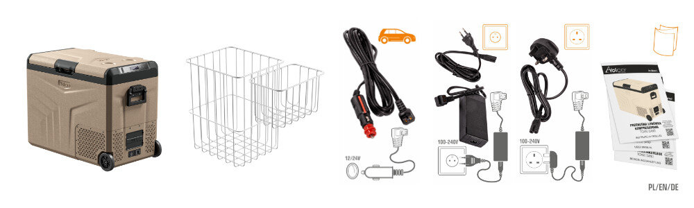Lodówka kompresorowa YOLCO TCX60 Sand zestaw akcesoria komplet wyposazenie