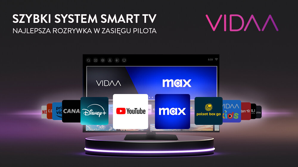Telewizor JVC LT-43VDQ3500 - Intuicyjny system VIDAA, system VIDAA pokazujący ikony aplikacji