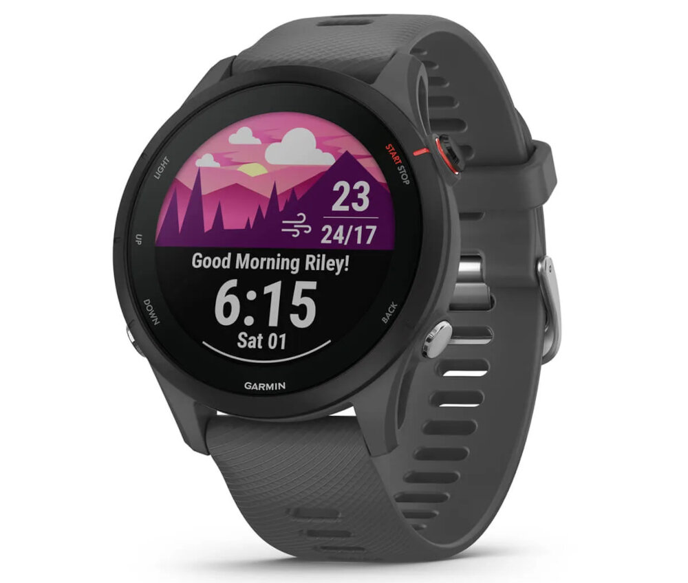 SMARTWATCH GARMIN FORERUNNER 255 ekran bateria czujniki zdrowie sport pasek ładowanie pojemność rozdzielczość łączność sterowanie krew puls rozmowy smartfon aplikacja 