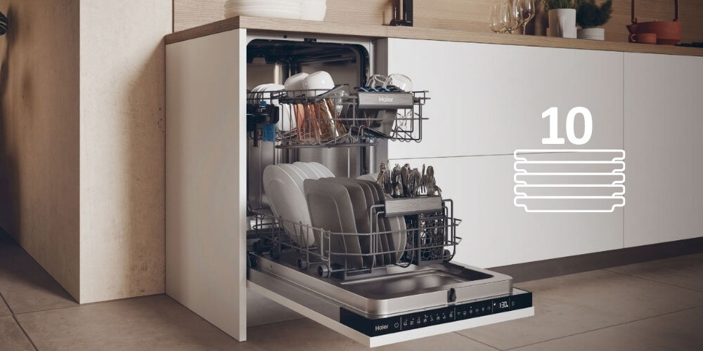 Zmywarka HAIER AI XI0C3TB3FB lifestyle wymiary kompaktowa 45 cm szerokości 10 kompletów naczyń organizacja miejsca