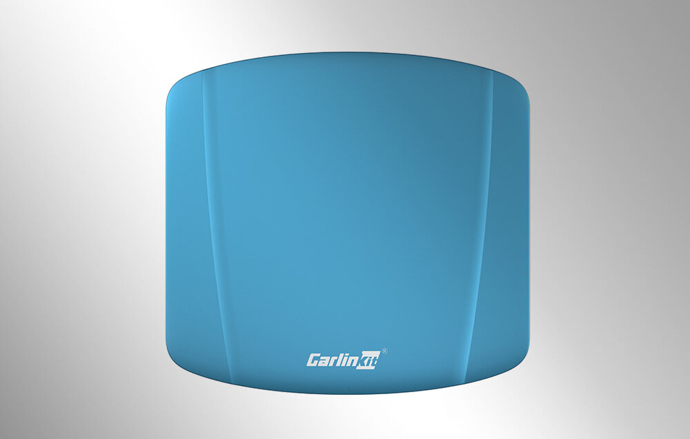 Adapter bezprzewodowy Carlinkit TBOX ULTRA Carplay&Android, Internet, LTE, łączność, Wi-Fi, Górna obudowa niebieskiego urządzenia Carlinkit z logo marki.