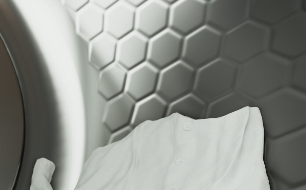 Suszarka MIELE TWD640WP EcoSpeed zdjęcie wizualizacyjne lifestyle struktura plastra miodu bęben wnętrze środek załadunek