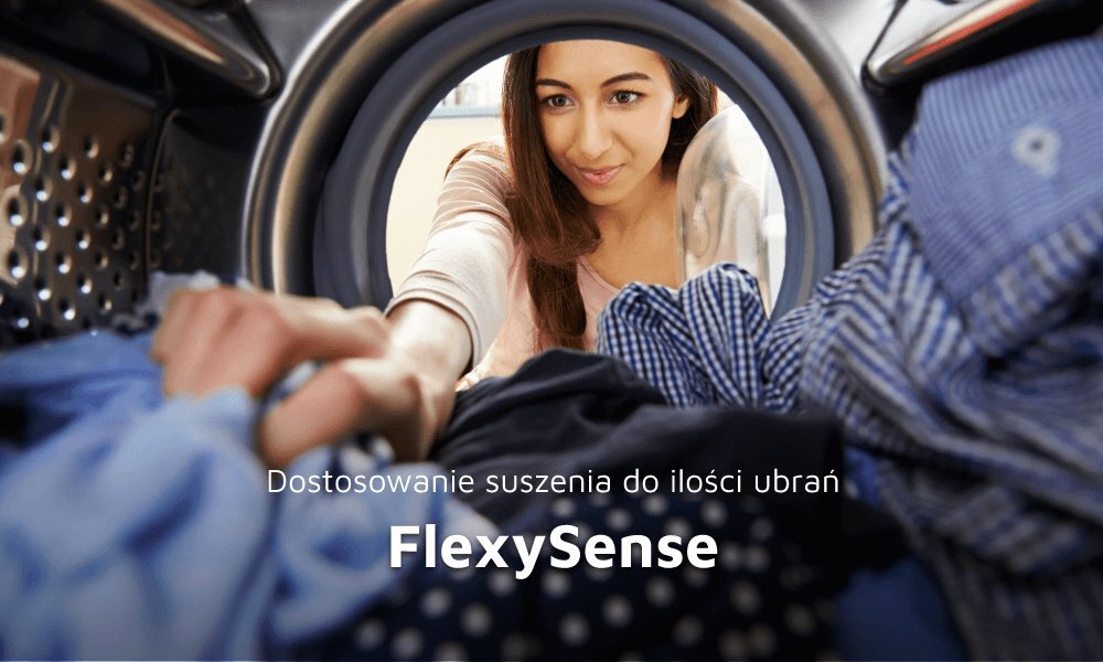 SUSZARKA BEKO XBM3T49249M lifestyle kobieta wnętrze bęben ubrania załadunek konstrola czujniki suszenia FlexySense