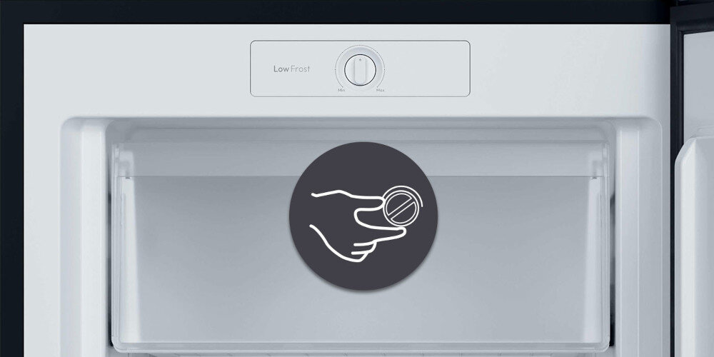 ZAMRAŻARKA CANDY CNUQ2L58EBH wizualizacja zbliżenie sterowanie wewnętrzne małe pokrętło kolor biały ikona Proste i intuicyjne wewnętrzne sterowanie