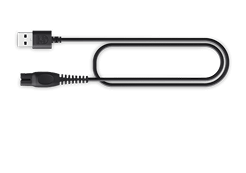 Czarny kabel USB z wtyczką USB-A na jednym końcu i wtyczką zasilającą na drugim.