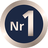 Okrągły emblemat z napisem \'Nr 1\' na ciemnym tle, otoczony jasną obwódką.