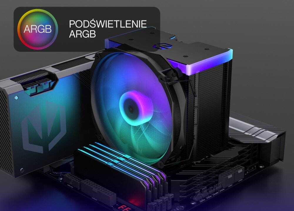 Chłodzenie CPU ENDORFY Fortis 5 ARGB Czarny podświetlenie kolory efekty barwy