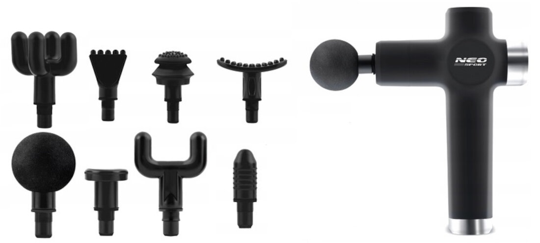 Masażer ręczny NEO-SPORT NS-501 Czarny Wszechstronne zastosowanie 8 wymiennych nakładek dopasowanie masaż do każdej partii ciała Różne kształty głowic