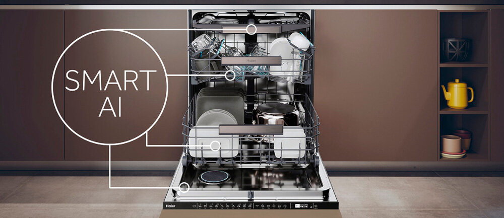 Zmywarka HAIER XS 4A4M3PB1 AI Aqua Stop Automatyczny dobór parametrów zmywania dzięki Smart AI czujniki algorytm