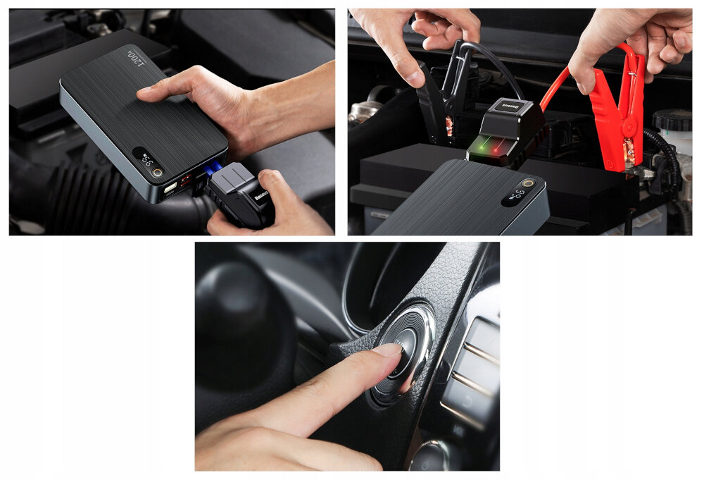 Urządzenie rozruchowe BASEUS Super Energy Pro+ C00245700111-00 Czarny niewielki booster awaryjne uruchomienie pojazdu z rozladowanym akumulatorem funkcja powerbanka latarka LED z funkcja SOS bezpieczenstwo w nocy zaawansowane zabezpieczenia przenosne zrodlo energii