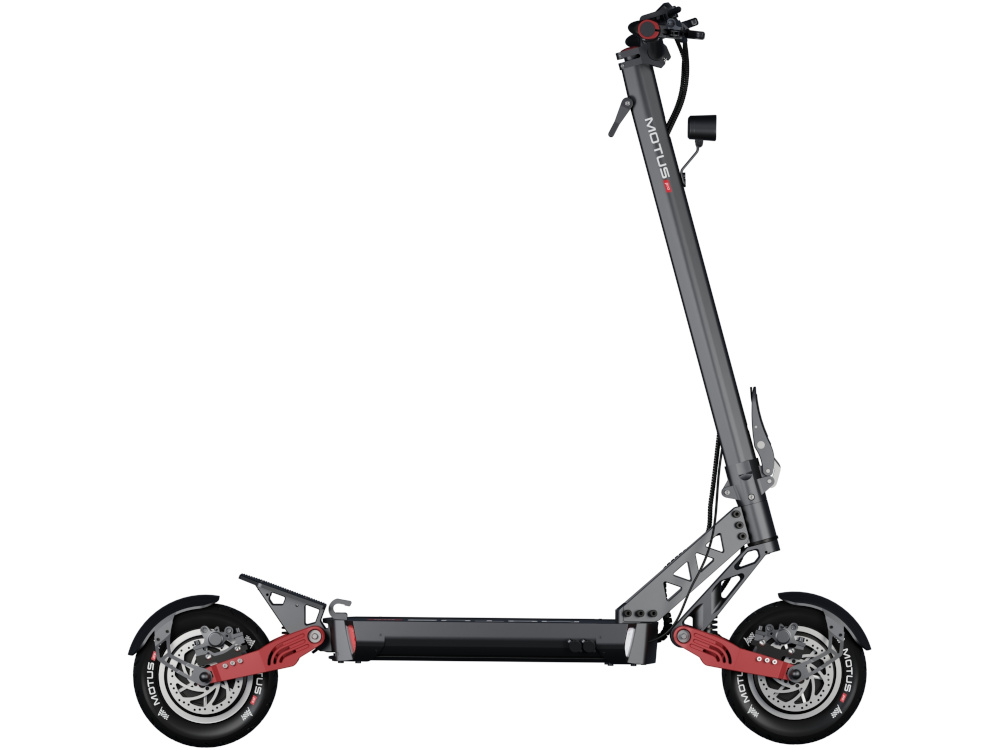 Hulajnoga elektryczna MOTUS Pro 10 Daytona 65km 2x1000W Amortyzacja 10 cali Czarny hulajnoga na białym tle widoczna z boku certyfikat IP54 bezpieczne podróżowanie w różnych warunkach atmosferycznych odporność na kurz pył i zachlapania nie można jej zanurzać bezpośrednio w wodzie