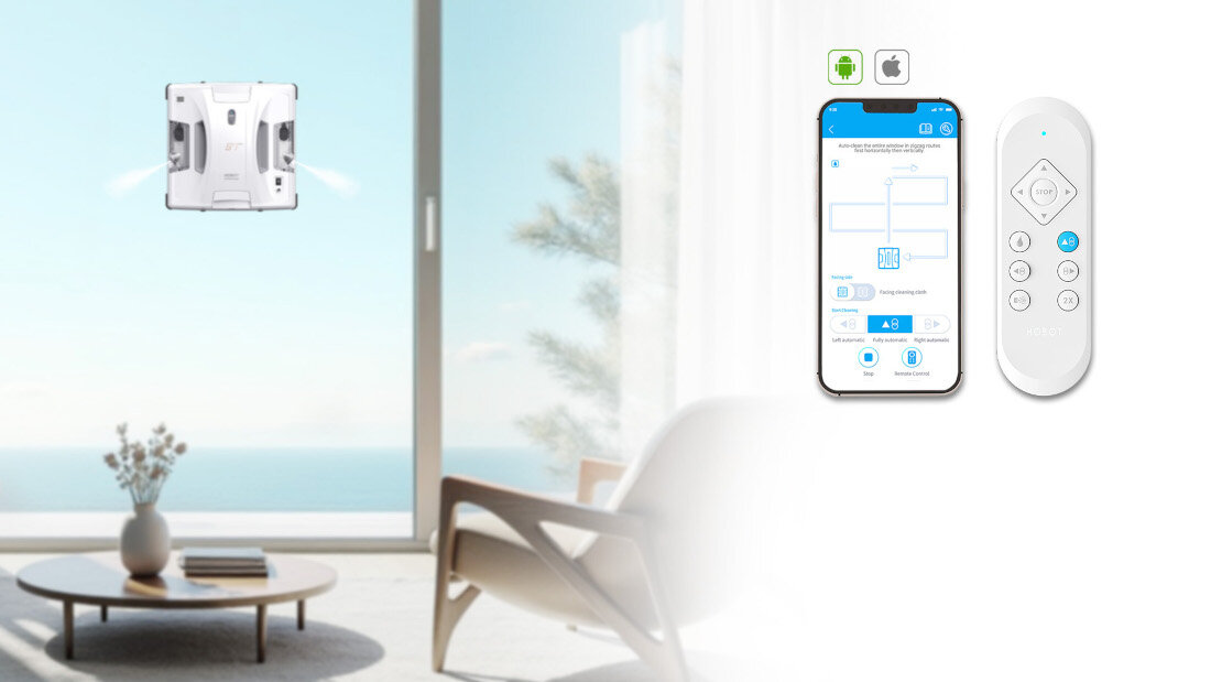 Robot do mycia okien HOBOT S7 Pro Intuicyjna obsługa Aplikacja kierunek ustawienia ułatwienie precyzja czyszczenie pilot rozpoznaje źródło sygnału i odpowiednio reaguje