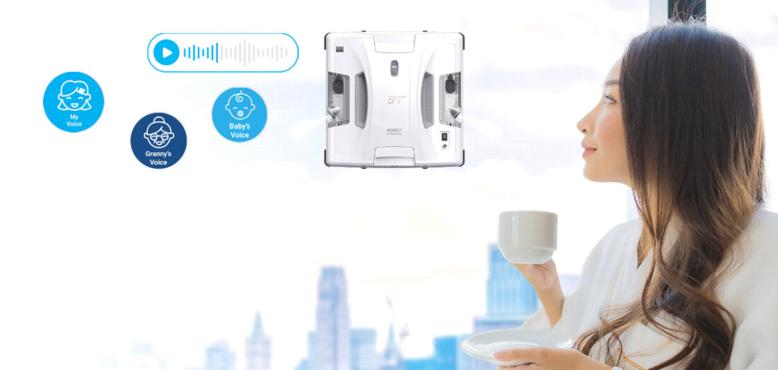 Robot do mycia okien HOBOT S7 Pro Komunikat głosowy personalizacja wybrany przez siebie głos i ulubione powiedzenie dopasowanie styl