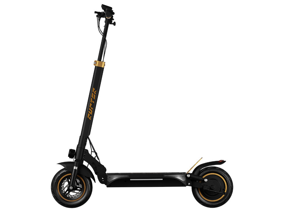 Hulajnoga elektryczna RUPTOR R1 V2 80 km 500W Amortyzacja 10 cali Miedziany hulajnoga na białym tle widoczna z boku trzy tryby jazdy ECO, Standard i Sport tryb ECO zmniejsza zużycie energii Standard oferuje równowagę między wydajnością a komfortem tryb Sport pozwala w pełni wykorzystać moc silnika wybór trybu jest prosty i szybki