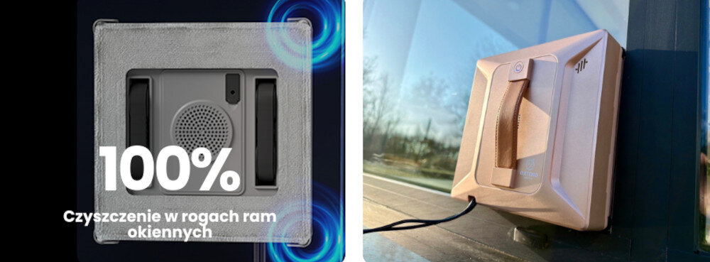 Robot do mycia okien OXTENO ROBOTICS OX Glass Ultra 5 Kwadratowy kształt wymiary bezpośrednio do krawędzi i narożników ramy okiennej „od krawędzi do krawędzi”