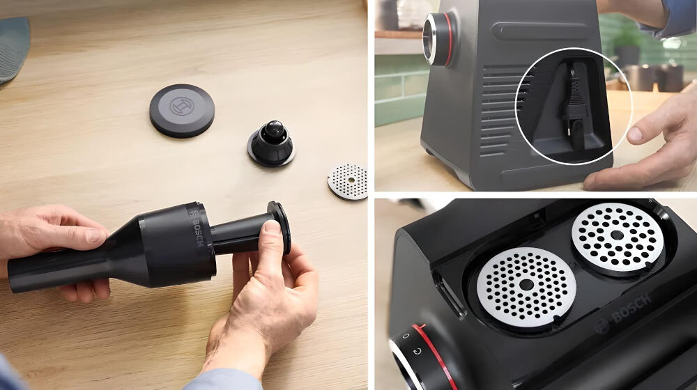 Maszynka do mięsa BOSCH MFWS642B akcesoria schowek na sitka schowek na kabel w obudowie  wydajność funkcjonalna konstrukcja zintegrowany schowek na sitka możliwość ukrycia kabla w obudowie wygodne przechowywanie zajmuje mało miejsca w kuchni zawsze pod ręką gotowa do pracy przemyślane rozwiązania konstrukcyjne 