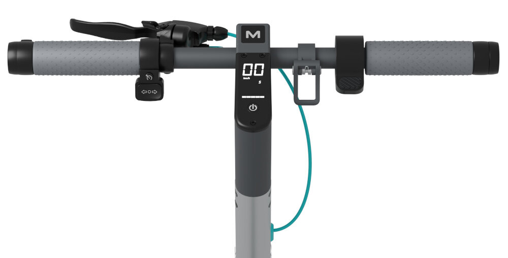 Hulajnoga elektryczna MOTUS Scooty 10 Gen 6 65km 350W 10 cali Szary park drzewa dróżka kobieta opiera się jedną stopą o deck hulajnogi wytrzymała konstrukcja z wysokiej jakości aluminium waga 17,5 kg dla osób o maksymalnej wadze do 120 kg spory deck szerokość 17 cm komfortowa i stabilna jazda antypoślizgowa powłoka