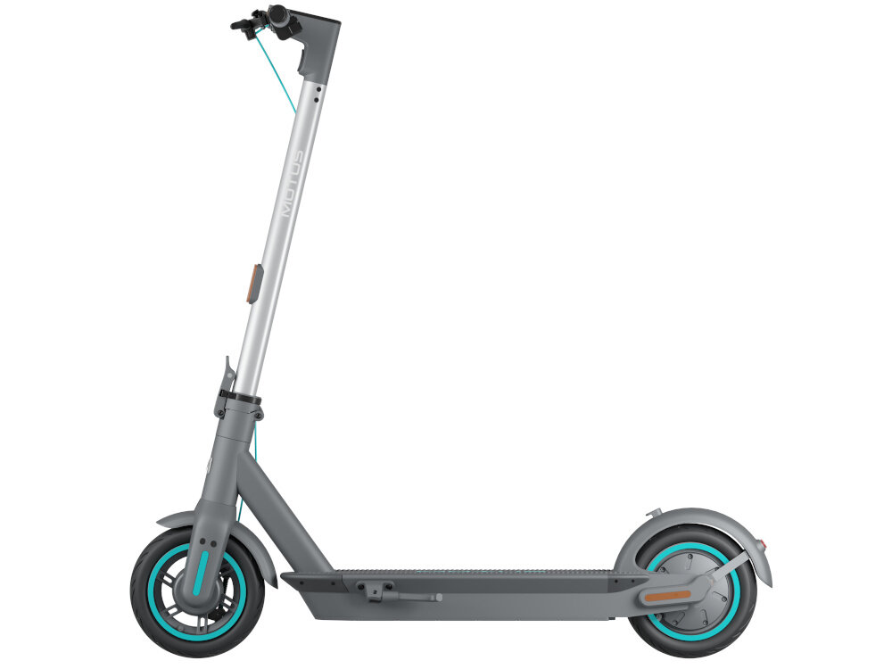 Hulajnoga elektryczna MOTUS Scooty 10 Gen 6 65km 350W 10 cali Szary hulajnoga widoczna z boku zdjęcie na białym tle 10-calowe koła dętkowe o niskim oporze toczenia duża przyczepność płynna i oszczędna jazda absorbują wstrząsy i nierówności terenu stabilna i wygodna jazda duża elastyczność podczas jazdy