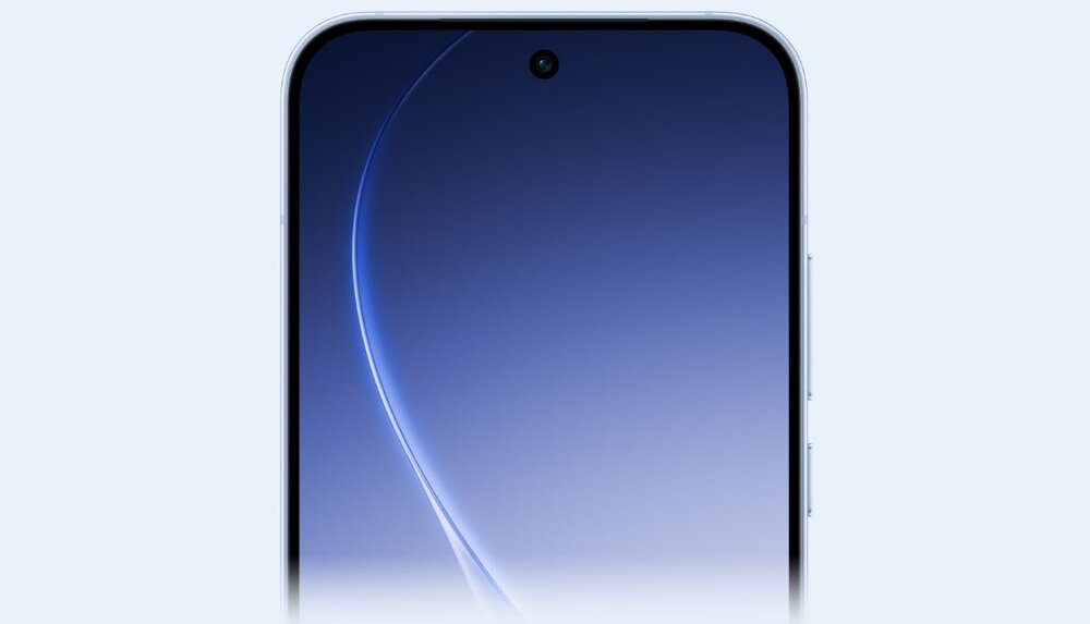 Górna część OPPO Reno15 z ciemną tapetą na ekranie i widocznymi cienkimi ramkami wokół wyświetlacza