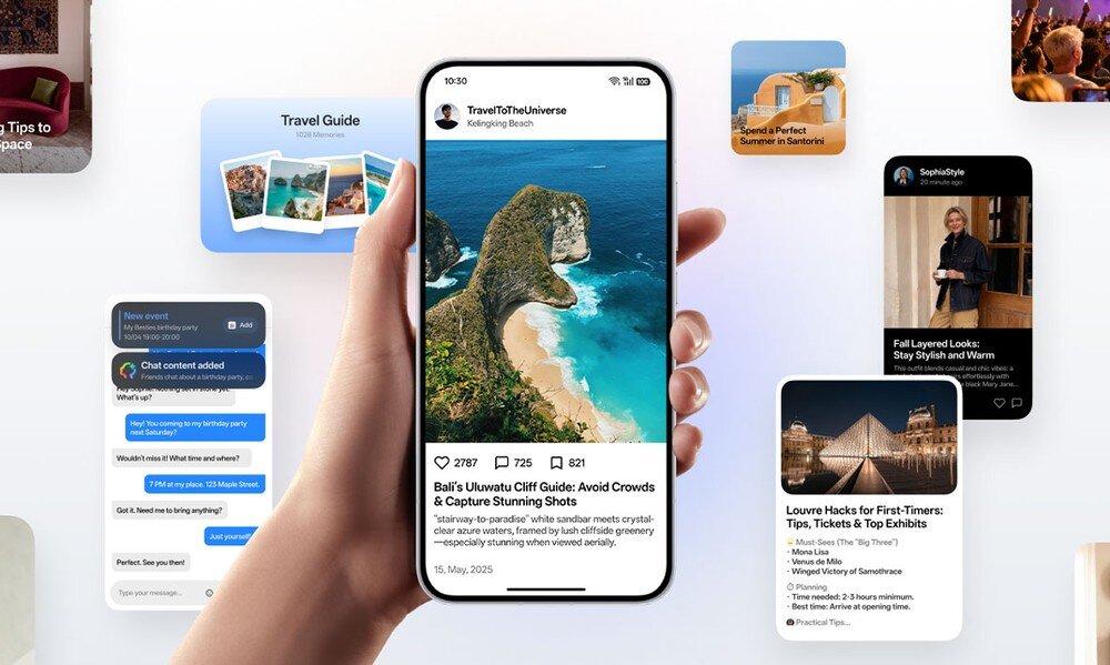 Słuchawka OPPO Enco Buds3 obok telefonu z ekranem funkcji tłumacza AI i napisem w języku angielskim