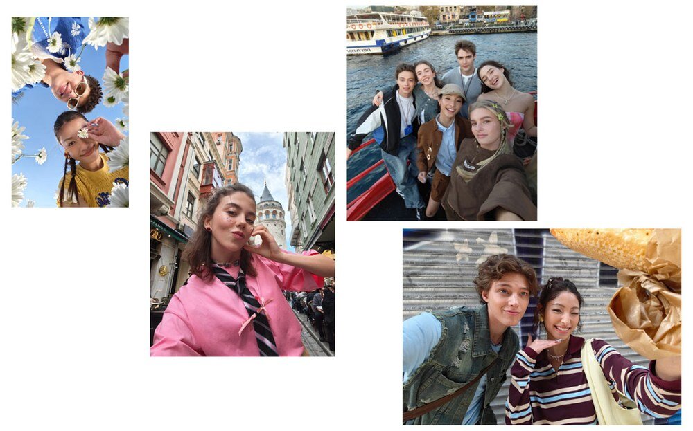 Cztery zdjęcia selfie zrobione przez różne osoby z użyciem różnych trybów fotografowania