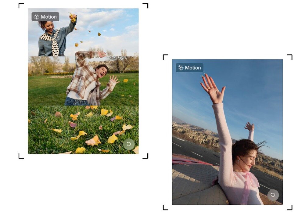 Dziewczyna rzucająca jesiennymi liśćmi w śmiejącego się chłopaka oraz Dziewczyna z rękami w górze w kabriolecie