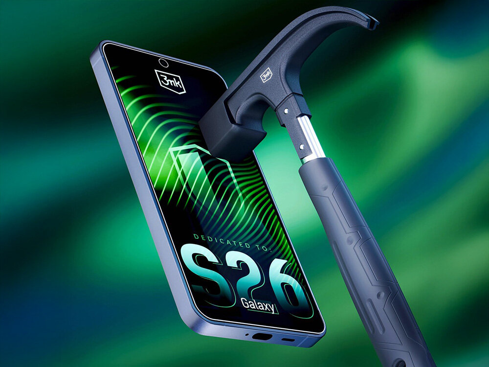 3MK FlexibleGlass otaczając wyświetlacz wysoką ochroną naklejki pozycjonujące Fit-In FlexibleGlass™ - młotek przy szkle naklejonym na telefon