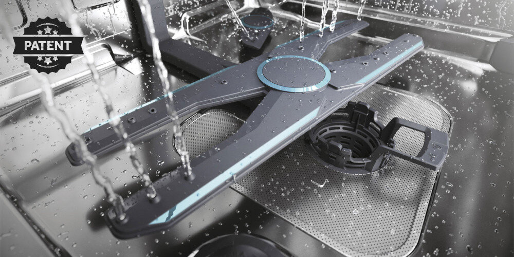 ZMYWARKA HAIER I-PRO SHINE 5 XF 6B2M3PW AI SMART zdjęcie lifestyle dno śmigło natrysk woda strumienie Większa moc i zasięg wody usuwanie zabrudzeń podwójny ruch ramienia większy zasięg H-Spray Arm 