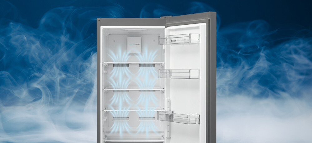 LODÓWKA SHARP SJ-FBA05DHXLE-EU Równomierne chłodzenie system MultiAirFlow szczeliny tylna ściana