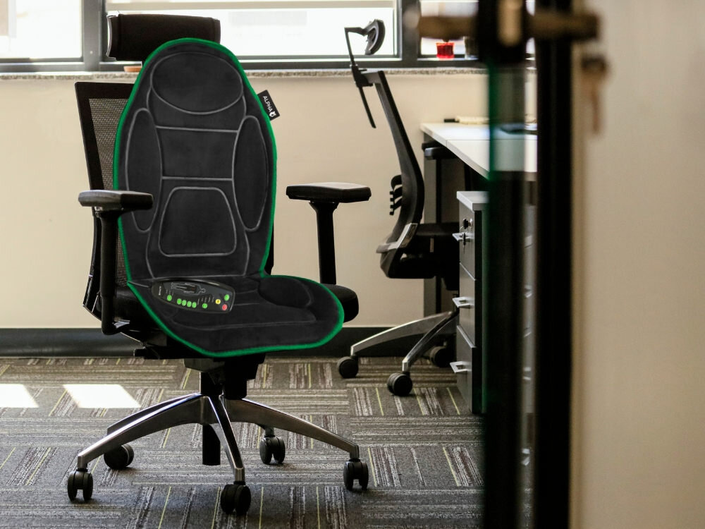 Mata masująca ALPHA AMP-03 Spersonalizowana sesja masażu Pięć trybów pracy  cztery poziomy intensywności dostosowanie działanie potrzeby delikatne pulsacje intensywniejsze wibracje maksymalny efekt relaksu komfort dwie strefy grzania sześć silników masujących łagodzi napięcia mięśniowe  sprzyja regeneracji wsparcie