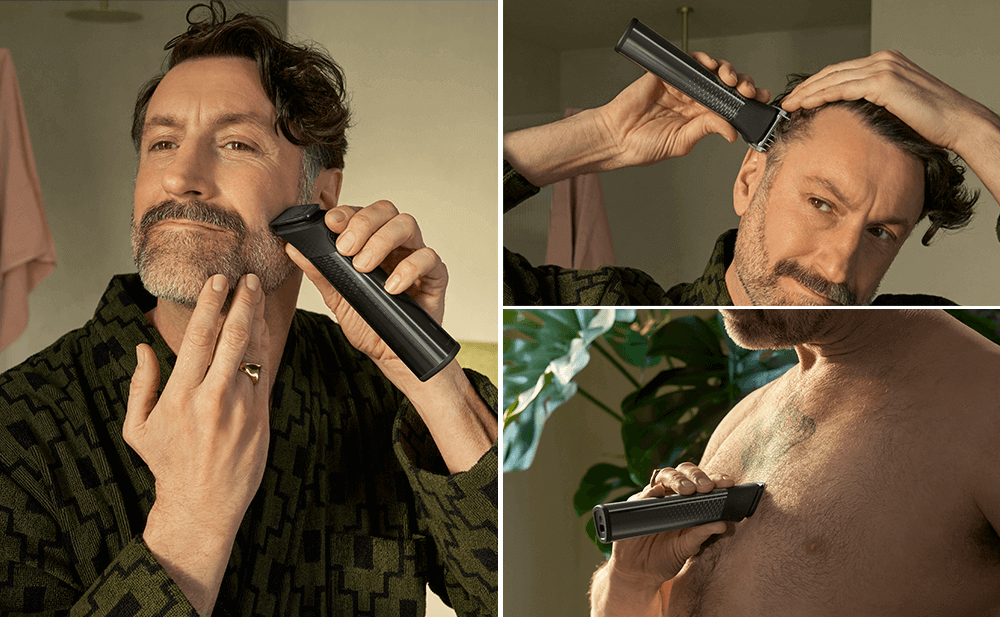 Mężczyzna golący brodę, włosy i klatkę piersiową