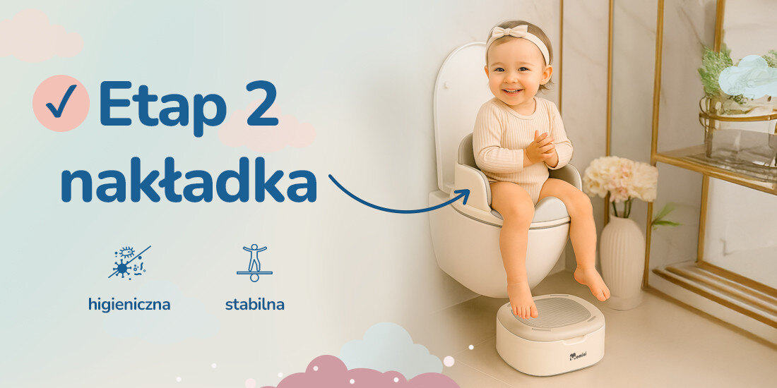 Wielofunkcyjny nocnik dla dzieci MOMINI 3w1 Softi Grey Etap 2 – Nakładka pasuje do większości standardowych toalet podest z antypoślizgowym wykończeniem