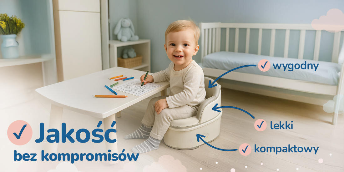 Wielofunkcyjny nocnik dla dzieci MOMINI 3w1 Softi Grey  Spokój na co dzień, wsparcie na lata intuicyjnie złożyć/rozłożyć szybko opróżnić Siedzisko z miękkiej ekoskóry tworzywo sztuczne łatwo się czyści