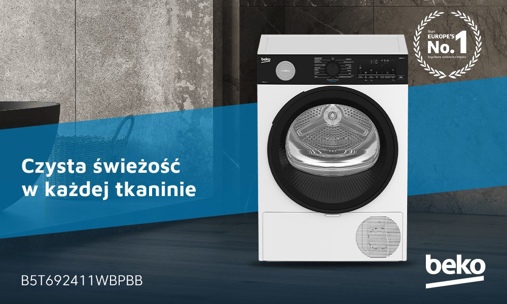 SUSZARKA BEKO B5T692411WBPBB wizualizacja lifestyle logo marka baner top