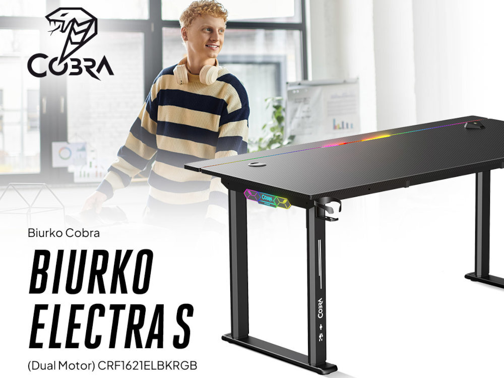 COBRA Electra S elektryczną regulacją wysokości podświetleniem RGB Oświetlenie RGB uchwyty na akcesoria pasję do gamingu