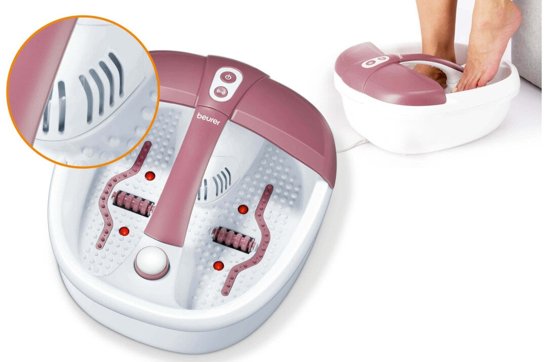 Masażer do stóp BEURER FB35 komfort wygoda użytkowanie korzystanie gumowe nóżki antypoślizgowe zwijacz przewodu osłona podwójne ścianki izolacja termiczna